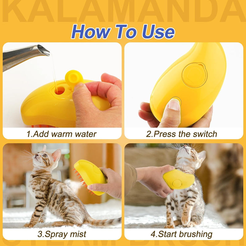 3 In 1 Steamy Pet Cat Brush Cleanser